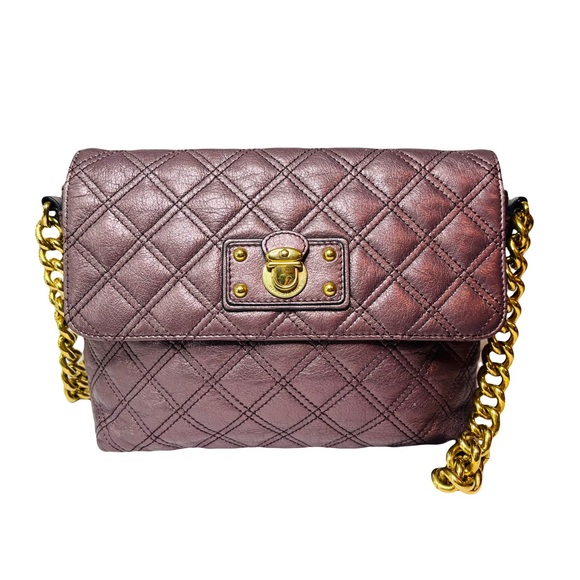 Marc Jacobs Leather Quilted Metallic Purple Shoulder Bag - Picture 2 of 9